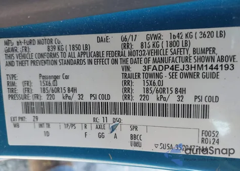 2017 Ford Fiesta Se z USA, uszkodzony, nr VIN 3FADP4EJ3HM144193